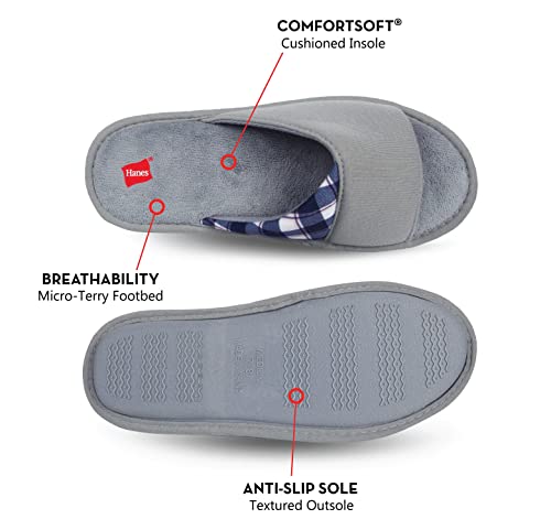 Hanes Womens Open Toe Contrast Plaid Slide With Memory Foam And Anti-Skid Sole Slipper, Grey, Large Us #TOP2
