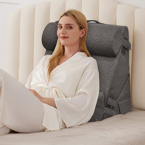 BIEEZZK 4PCS Wedge Pillow Set for After Surgery, Back Pillow for Bed Sitting up, 9&12inch Adjustable Memory Foam Bed Wedges, Pillow Wedge for Acid Reflux, Back Pain Relief, Snoring, Dark Grey