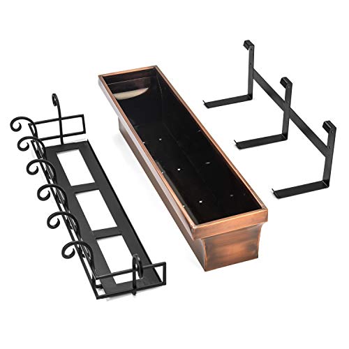 H Potter Window Planter Box Copper Outdoor Flower Plant Container For Windows Attach To House Deck Balcony Long Rectangular Shape 36 Inch Length #TOP2