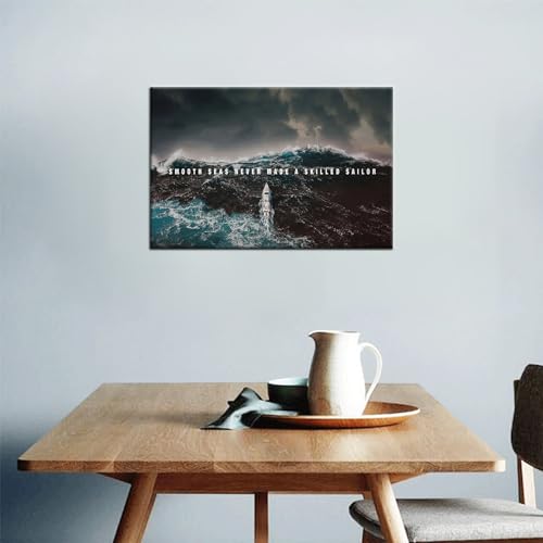 Goforart Inspirational Canvas Wall Art Motivational Success Painting Smooth Seas Picture Poster Positive Motto Office Quotes Print Artwork For Living Room Bedroom Framed Stretched Ready To Hang[18''W X 12''H] thumb #1