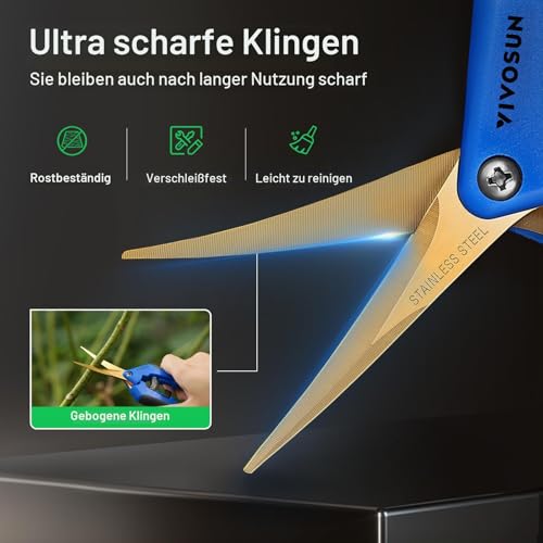 VIVOSUN Gartenschere 17cm Pflanzenschere mit Ergonomischen Griffen Ernteschere Grow Schere Trimmschere mit Titan-Antihaftbeschichtung & Gebogene Klinge für Pflanzen,1 Pack Blau