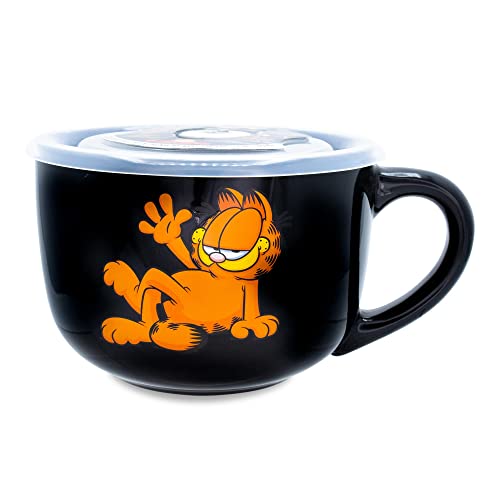 Silver Buffalo Garfield Caneca de sopa de cerâmica com tampa de plástico ventilada, 680 g, 1 unidade