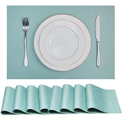 Homejoy Place Mats Set Of 8 – Rectangle Rectangular Waterproof Fabric Polyester Cloth Washable Wipeable Heat Resistant Placemats For Kitchen Dining Dinner Table Indoor 13 X 19 Inch Turquoise #TOP13