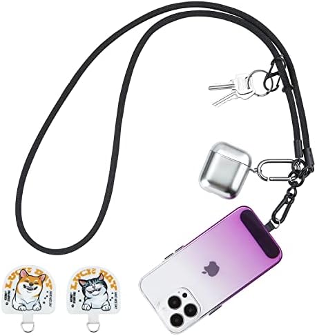 Cell Phone Lanyard, Universal Adjustable Detachable Nylon Crossbody Lanyard,Necklace Lanyard & Wrist Strap with Phone Patch for All Smartphones-7mm Thick (Black, 120cm)