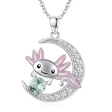 Picture of TwoAnts Axolotl Necklace 925 Sterling Silver Cute Animal Pendant Necklace with Moss Agate Axolotl Jewelry Gifts for Women
