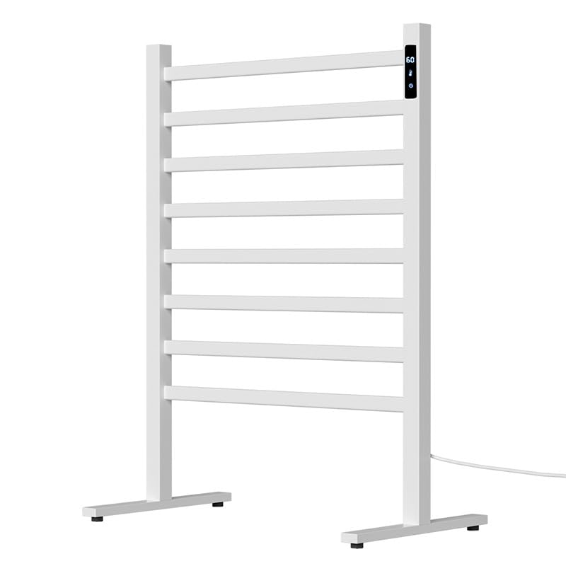JAYEUW Toallero eléctrico calentador de toallas de 180 W, toallero de pie, radiador de baño, 45 – 65 ℃, calentador de toallas independiente hasta 10 kg, temporizador 24H, 60 x 83 cm, IPX3