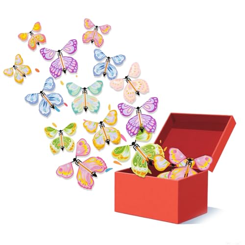 Magic Flying Butterfly Toy Set - Hand-Spun Flight with Rubber Band, STEM Insect Lore Butterfly Garden Kit, 12 Colorful Butterflies for Kids Outdoor Play, Great Butterfly Gifts & Surprise Toys