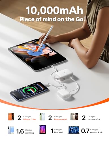 Image of TORRAS EasyGo for iPhone 17 Portable Charger 10000mAh, 45W Ultra-Ice Fast Charging USB-C Power Bank with Dual Built-in Cables, Battery Pack Compatible with iPhone 17 /16 /15 Pro, Samsung S26 S26+ Ultra