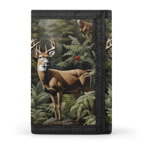Image of Tree Camo Deer Trifold Wallets for Men with Credit Card Slot Clutch Purses Fashion Coin Purse