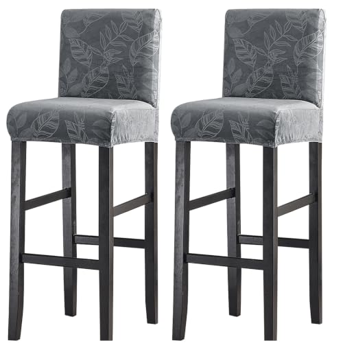 Image of FUANGUI Bar Stool Covers Set of 2, Stretch Bar Stool Seat Covers | Washable Removable Bar Chair Covers with Backs Slipcovers, Bar Chair Covers Square for Kitchen Dining Room Cafe