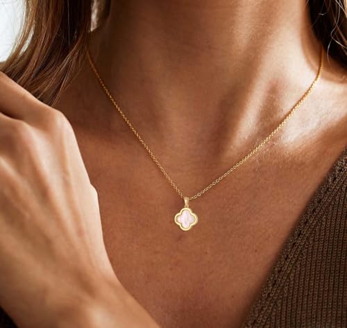 Clover Necklace for Women - 14K Gold Plated Mother of Pearl Four Leaf CZ Pendant Necklace Lucky Charm Jewelry Gifts for Women3