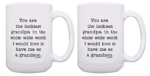 Funny Grandpa Gift For Men Luckiest Grandpa In The World From Grandson 2 Pack 15oz Ceramic Coffee Mug Set