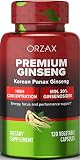 ORZAX Ginseng, 30% Ginsenosides, Premium 120 Vegetable Capsules, Panax Ginseng 1000 mg, Korean Red G