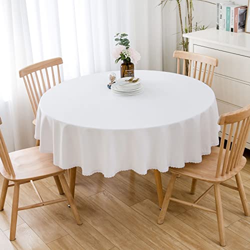 oxiang AlgodóN Y Lino Color SóLido A Prueba De Aceite Manteles Antimanchas Redondos Mantel Mesa Impermeable Comedor Mesa Tela,140cm,Blanco