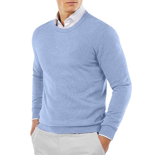Stickad tröja med rund hals för herr Slim Fit Lättviktströja för fritidskläder Herrkläder Ljusblå XX-Large