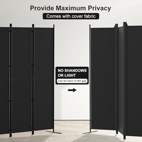 Kokorona 6 Panel Room Divider, 6FT Tall Folding Privacy Screen Wall Dividers, Portable Privacy Screen Freestanding Room Divider for Room Separation, Included - Cover Strips, Black, 120\'\'W x 72\'\'H