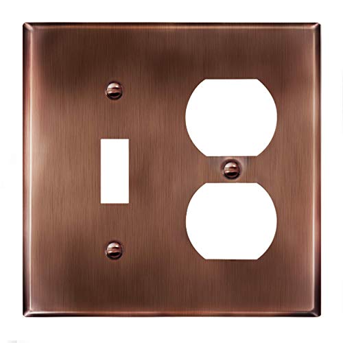 Image of ENERLITES Combination Toggle Switch and Duplex Receptacle Metal Wall Plate, Stainless Steel 201 Outlet Cover, Corrosion-Resistant, Standard Size 2-Gang 4.50 inch x 4.57 inch, 771121-AC, Antique Copper