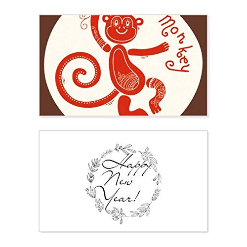 Tarjeta conmemorativa Año del Mono en color rojo con diseño tradicional del zodiaco chino