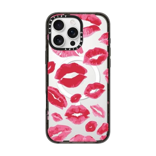 Coque iPhone 16 Pro Max MagSafe antichoc fine noire transparente CASETiFY Impact Kisses