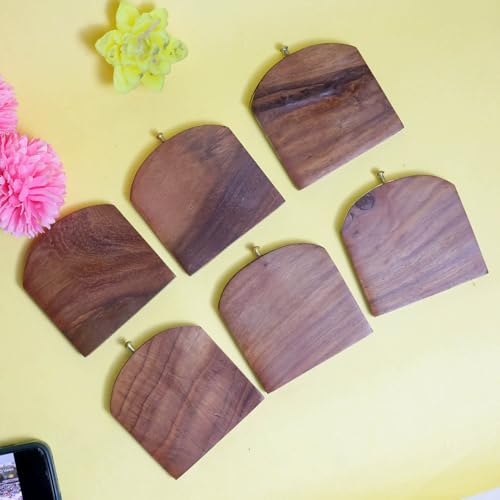 Image of Saras Aajeevika 6 Pc Set of Handmade Wooden Round Curved Coaster /Coster with Brass Kettle Shape Holder for Kitchen Decor Hot Pots, Tea Cups, Coffee Mugs, Glasses Coaster Sets (Design 1)