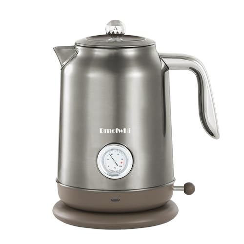 DmofwHi Bouilloire Électrique Inox 1,7L - Théière Rétro avec Thermomètre & Affichage Température - Arrêt Auto & Sécurité Ébullition à Sec - Pour Café, Thé & Famille (Chrome)