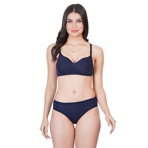 Image of Non Padded Bra Panty Set - Made of Pure Cotton Full Coverage Non Wired Seamless Pushup Soft Cup for T-Shirt Saree Dress Sports Garment for Daily Use Everyday