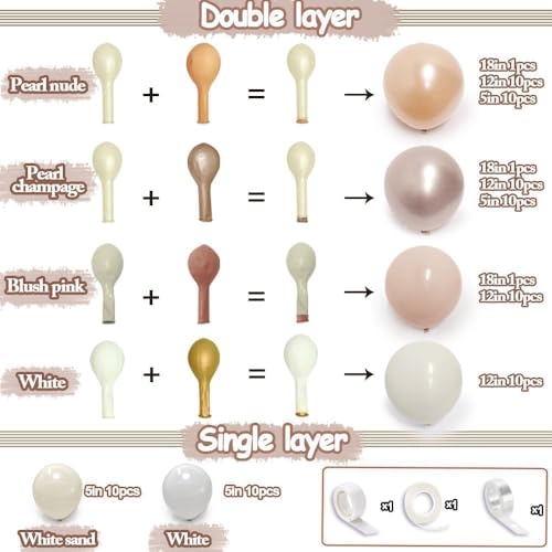 Image of Blush Pink Balloon Garland Double Stuffed Ivory White Balloons Rose Pink Chrome Champagne Gold Balloons Neutral Balloon Arch Kit For Baby Shower Birthday Wedding Engagement Party Decorations