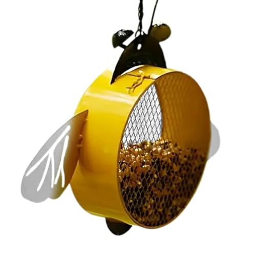 Mangeoire à oiseaux extérieure jaune en fer de grande capacité suspendue - 7