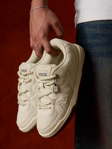 Image of The Souled Store UBZ NXT: Off White Men and Boys Low Top Sneakers Premium Suede Trainer Breathable Mesh Cushioned Midsole Gum Sole Lace Up Closure Lightweight Streetwear