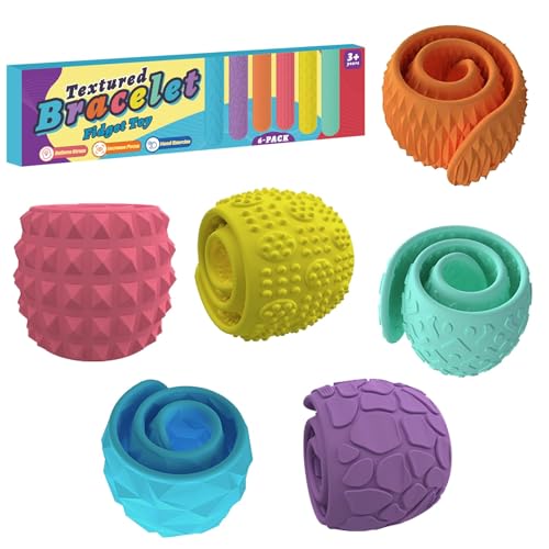 GREATRICH 6 zabawek antystresowych dla dzieci, Pop It, teksturowana silikonowa bransoletka sensoryczna dla dzieci, łagodząca autyzm, przenośna zabawka antystresowa, do podróży, do szkoły