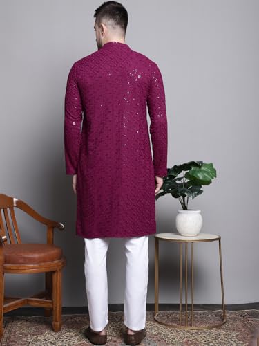 Image of Jompers Men's Geometric Sequin Embroidered Pure Cotton Kurta with Pyjamas Set