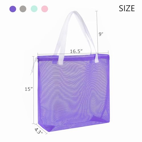 Image of Resuable 4Pack Shopping Mesh Tote Bags,Mesh Beach Bags With Drawsting For Kid's Toys,Travel,Picnic Or Laundry (white handle)