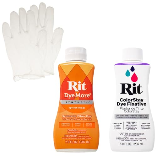 Rit Synthetic Liquid Dye with ColorStay Fixative Bundle All in One Kit with Gloves to Reduce Color Bleed