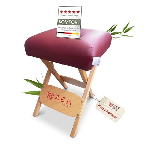Zen tragbarer Klapphocker faltbar aus Holz 48 x 33 x 33 cm vielseitige Hocker ideal als Massage Zubehör Falthocker, Friseurhocker, Kosmetikhocker, Arzthocker - Klappstuhl geplostert & bequem (Rot) Zen tragbarer Klapphocker faltbar aus Holz 48 x 33 x 33 cm vielseitige Hocker ideal als Massage Zubehör Falthocker, Friseurhocker, Kosmetikhocker, Arzthocker - Klappstuhl geplostert & bequem (Rot)