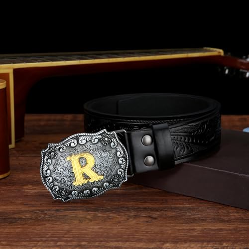 Image of Mens Western Cowboy Cowgirl Faux Leather Belt Longhorn Bull Pattern Letter Big Buckle Embossed Floral Belts