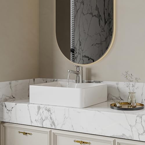 Miniatura 8 de Eridanus Lavabo Rectangular De Cerámica Con Orificio Para Grifo, Lavabo De Sobremesa, Lavabo De China Vítrea Para Baño, Encimera, Brillo Blanco - 490 X 370 X 140 Mm