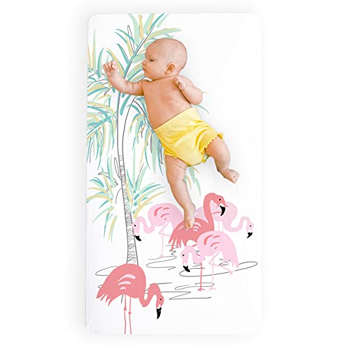Image of JumpOff Jo - Fitted Crib Sheet, Super Soft Breathable 100% Cotton Baby Crib Sheet for Standard Crib Mattresses and Toddler Beds, 28 in. x 52 in. - Flamingo