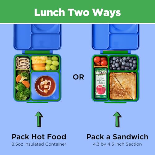 Image of Omie OmieBox Kids Insulated Leakproof Bento Lunch Box with Food Jar (Monster Blue)