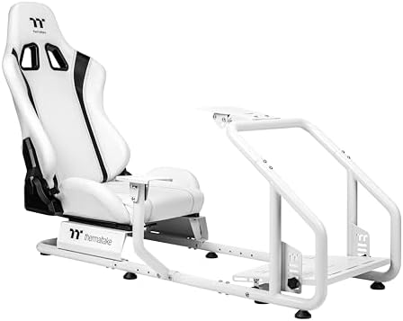 Thermaltake GR300 Racing Simulator Cockpit; Adjustable PVC Seat; Adjustable Pedal & Wheel Mounts; Shifter Mount Included; Compatible with Thrustmaster/Logitech Fanatec; GSC-R30-CPASWH-01