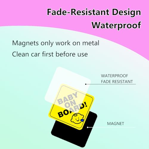 Image of 3-Pack Baby On Board Sign Magnets - Cute & Essential Baby Gift - Bright Yellow, Durable & Removable Safety Signs for Car, Truck, Van, Bumper - 5 inchx5 inch