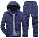 Tuta da uomo invernale con cappuccio in pile caldo joggers tuta sportiva con cappuccio + pantaloni set da 2 pezzi, 8530-blu scuro, L