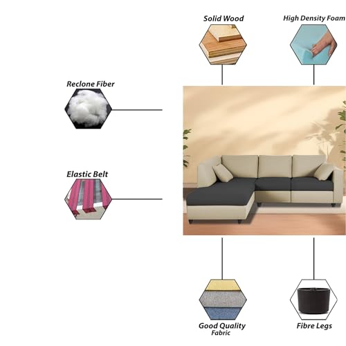 Image of Florian LHS 4 Seater L Shape Sofa Set for Living Room (Cream Black Fabric) Premium Fabric Sofa