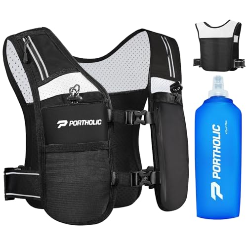 PORTHOLIC Running Vest for Women Men with 500ml/1.5L Water Bottle |Adjustable Hydration Vest with Water Bladder |Reflective |Lightweight |Muti-Pockets |Breathable for Running Accessories for Hiking