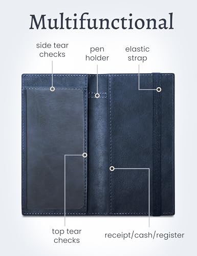 Image of Yarnic Checkbook Cover for Personal Checkbook Holder with Pen Holder | Check Book Covers & Built-in Clear Plastic Divider for Duplicate Checks (Navy Blue)