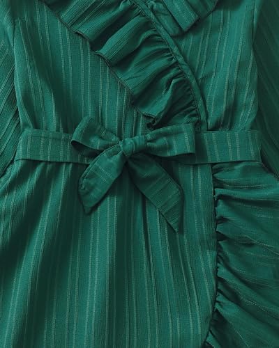 Girls Dress Fall Winter Party Dress, Girl Long Sleeve Ruffle Smocked Holiday Princess Dresses for Kids Size 7-12T3