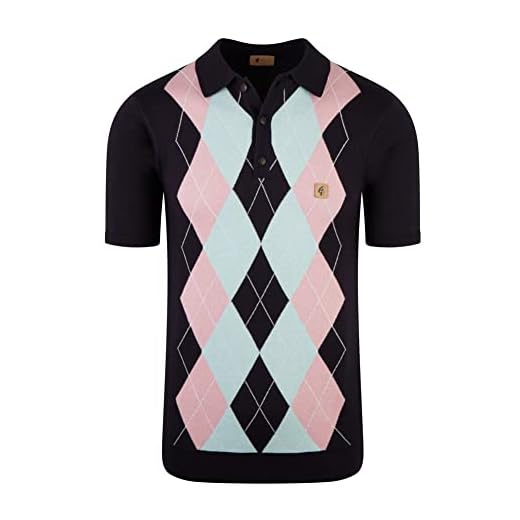 Gabicci Herr Bogart 60-tal retro Argyle kortärmad stickad polo, Marinblått Xsp, S