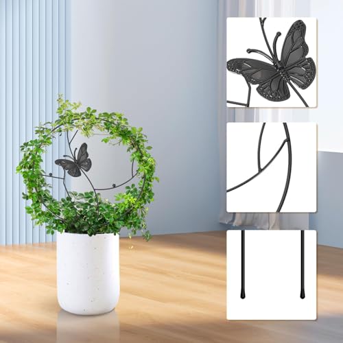 DTOFOOT 3Pack Trellis for Climbing Plants Indoor, Rust-Proof Trellis for Indoor Potted Plants Round Circle Trellis with Butterfly Houseplant Metal Wire Trellis for Vine Ivy Flower Plant Support