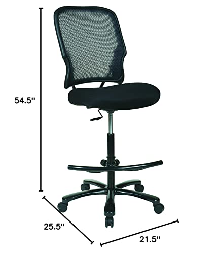 Space Seating Big And Tall Dual Layer Airgrid Back With Mesh Seat, Adjustable Footring And Gunmetal Finish Base Drafting Chair, Black #TOP3