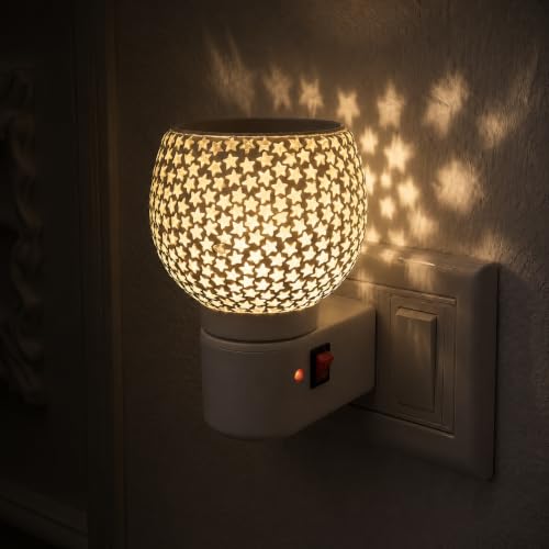 Image of RUPIKA | Electric Ceramic Aroma Diffuser Kapoor Dani | Camphor Diffuser Incense Burner Holder Kapoor Dani with Night Lamp for Home, Office (Star)
