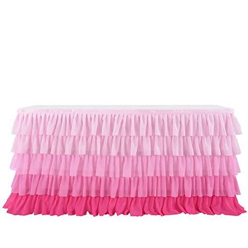 MeiYeAE Falda de mesa de gasa, 5 capas, arcoíris, tul, decoración de mesa, para cumpleaños, baby shower, fiestas, bodas, Navidad, fiestas, decoración, 183 cm x 77 cm, color rosa Cover